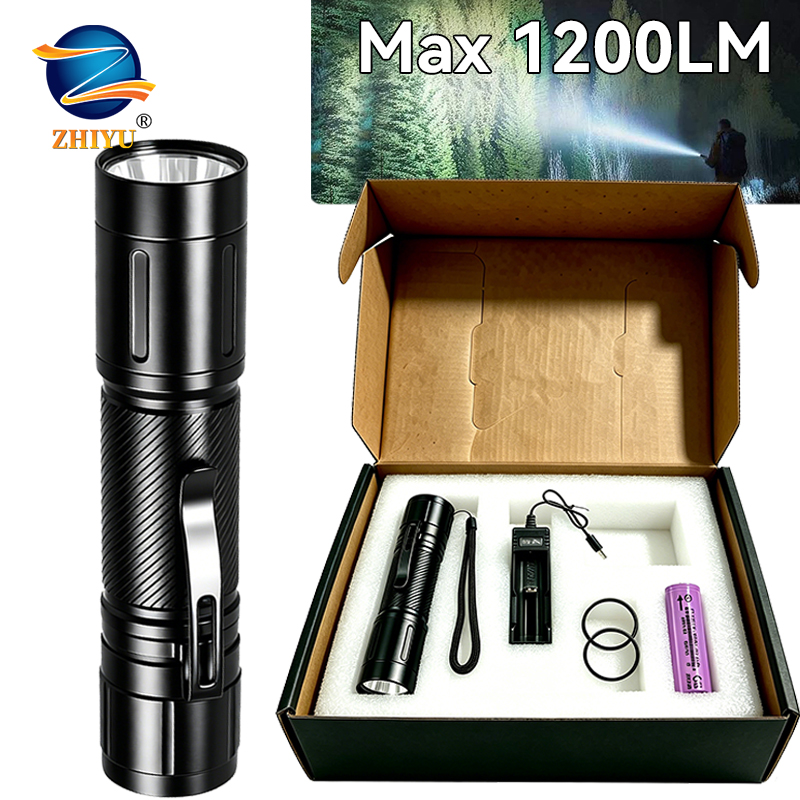 Outdoor Spotlight - 1200LM 固定焦点 LED 懐中電灯ペンクリップヘッドランプ付き強力スポットライト、屋外防水トーチ使用外部 21700 バッテリー