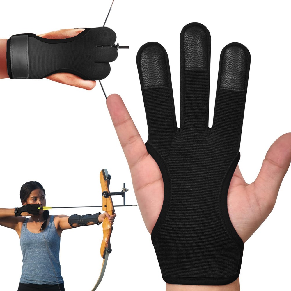 Outdoor Sport Gloves - 1 個アーチェリー 3 指グローブジム調節可能なハンドガードプロテクターナイロン通気性屋外アーチェリー射撃グローブスポーツアクセサリー