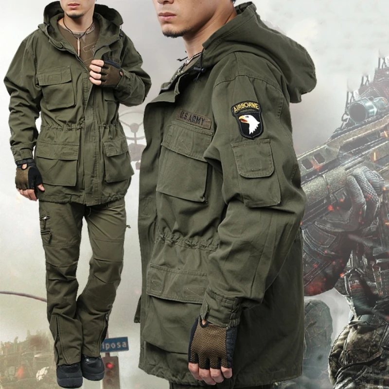 Outdoor Sport Winter Jacket - 米軍フリース戦術ウインドブレーカージャケット男性秋冬屋外防風暖かいフード綿コート作業軍服パンツ