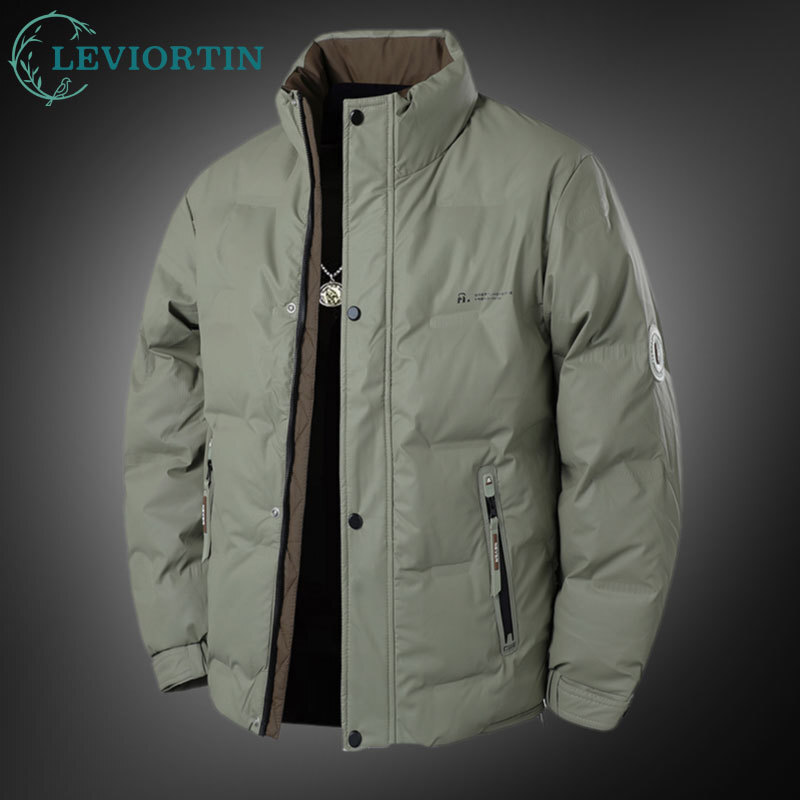 Outdoor Sport Winter Jacket - 秋冬メンズホワイトダックダウンジャケットアウトドアスポーツウェア防風防寒スタンドカラーフード付きパッド入りジャケット厚く暖かいコート