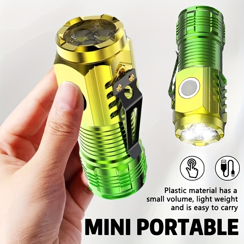 Outdoor Spotlight - ペンクリップ付きミニ 3LED 懐中電灯、夜間歩行、ポータブル明るさ、充電式防水緊急スポットライト屋外トーチ