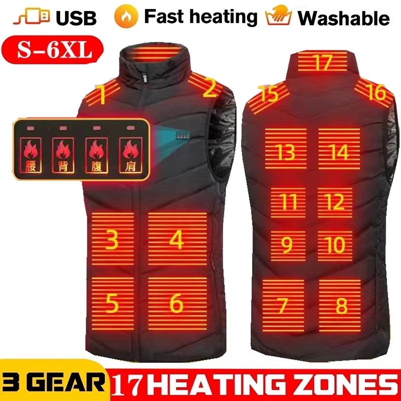 Outdoor Sport Winter Jacket - 男性 USB 赤外線 17 加熱エリアベストジャケット男性冬電気加熱ベストチョッキスポーツハイキング用特大 M-5XL