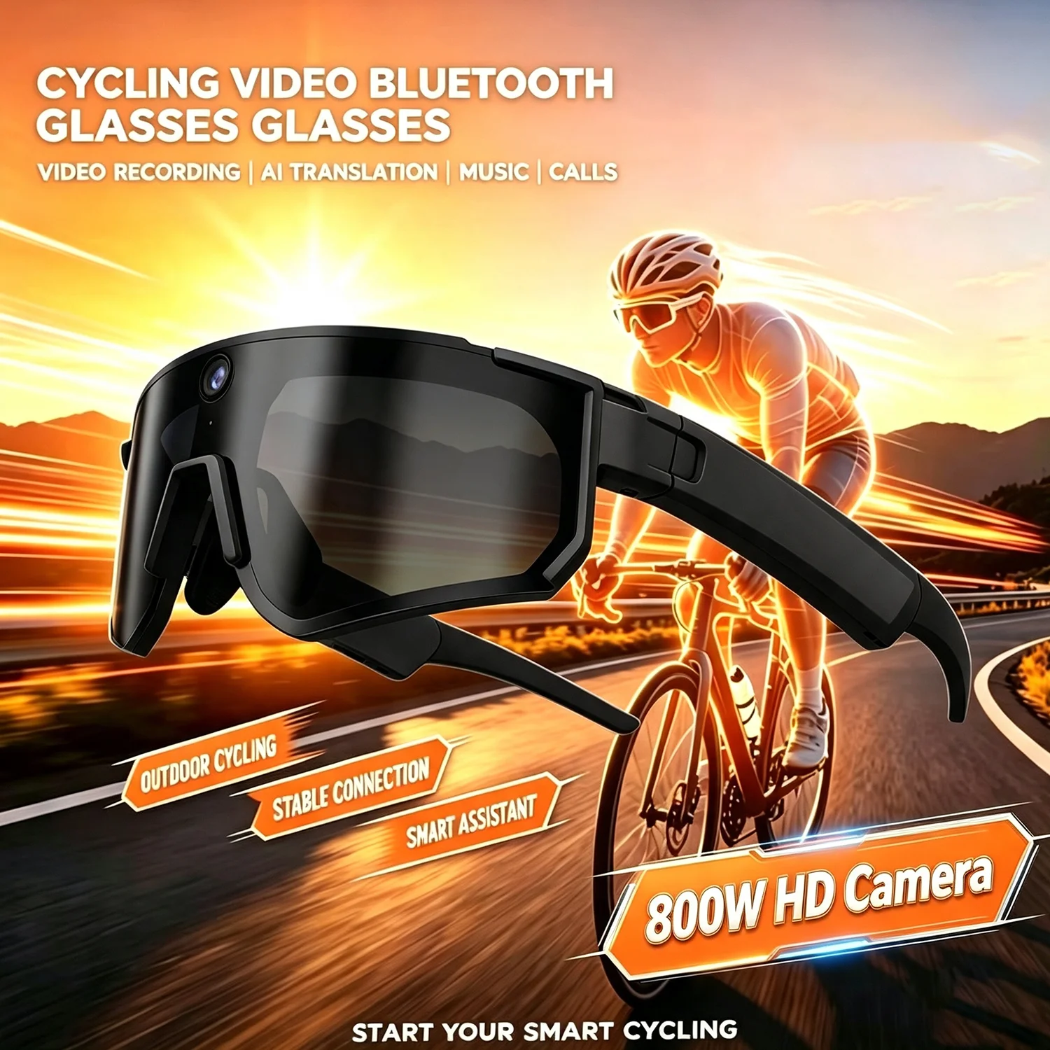 Outdoor Sport Camera - 800W AIスマートカメラグラス 1080Pビデオ 手振れ補正 サイクリングスポーツサングラス デュアルマイク