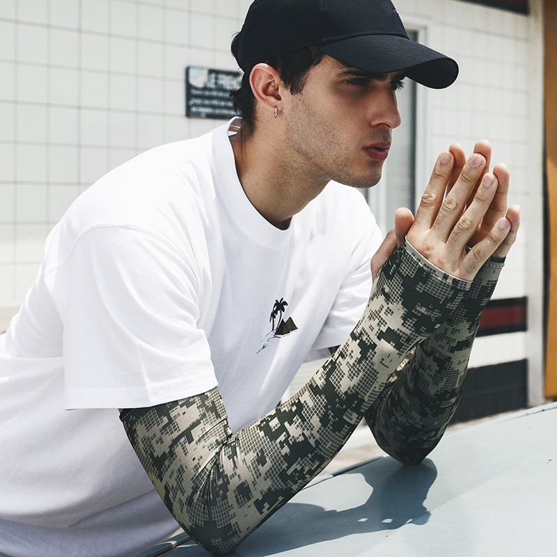 Uv ソーラーアームスリーブ男性夏迷彩アイスシルク長袖屋外釣 - Outdoor Sport Gloves のレビューと価格