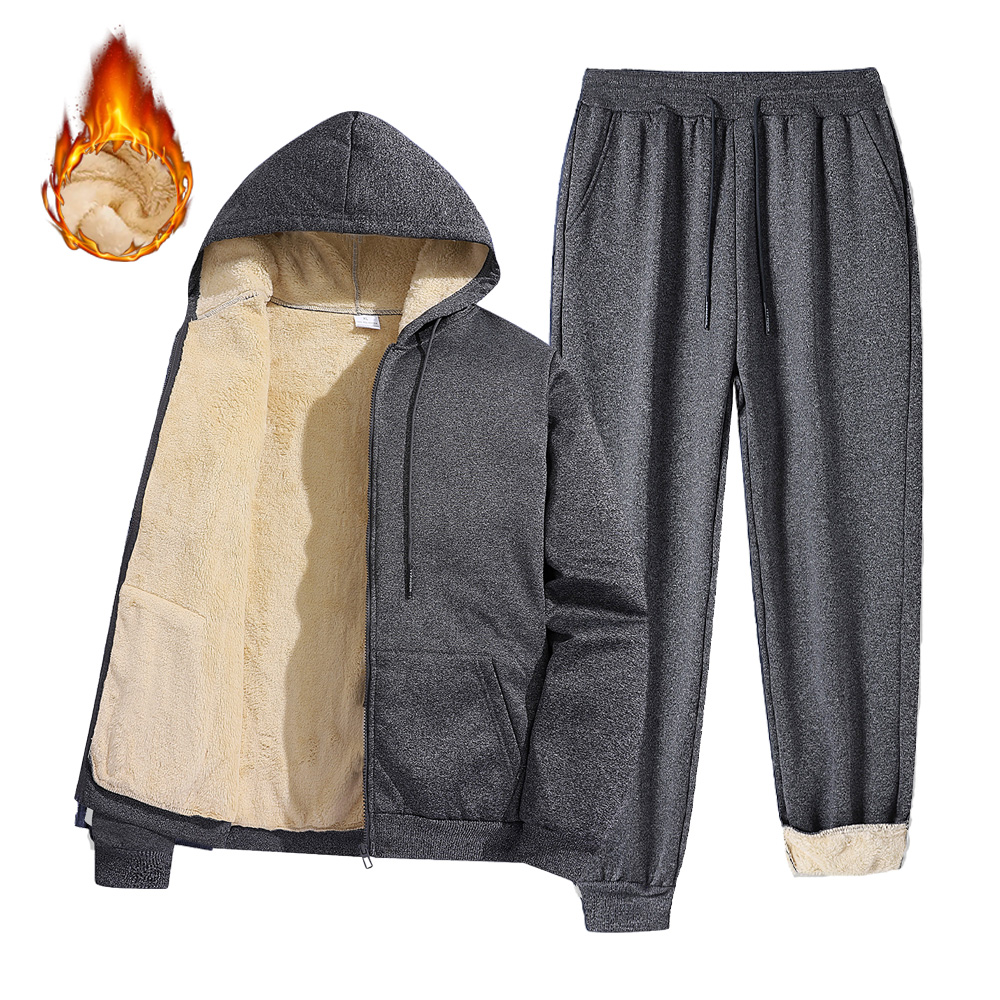 メンズトラックスーツ冬ラムズウール暖かいフード付きジッパージ - Outdoor Sport Winter Jacket のレビューと価格