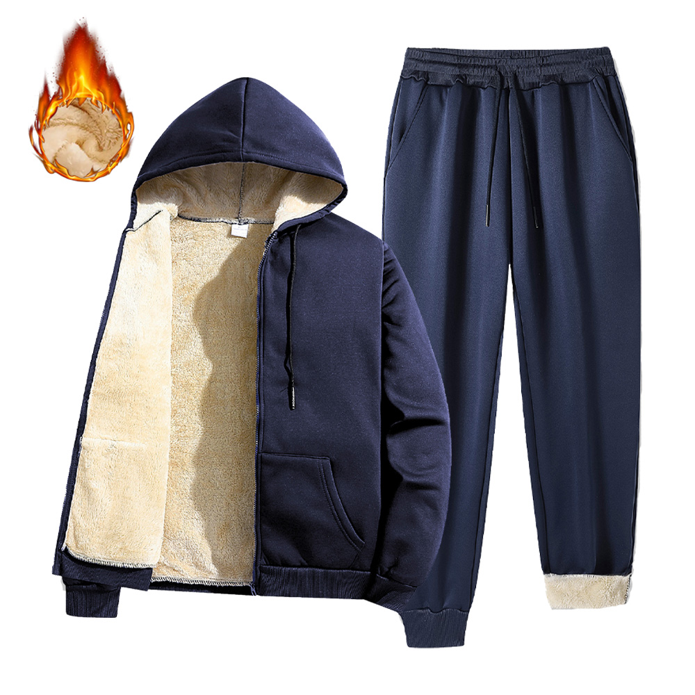 メンズトラックスーツ冬ラムズウール暖かいフード付きジッパージ - Outdoor Sport Winter Jacket のレビューと価格