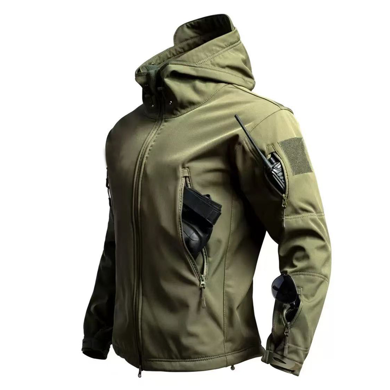 男性軍事戦術冬秋暖かいシャークスキンフリースフードカーゴジャ - Outdoor Sport Winter Jacket のレビューと価格
